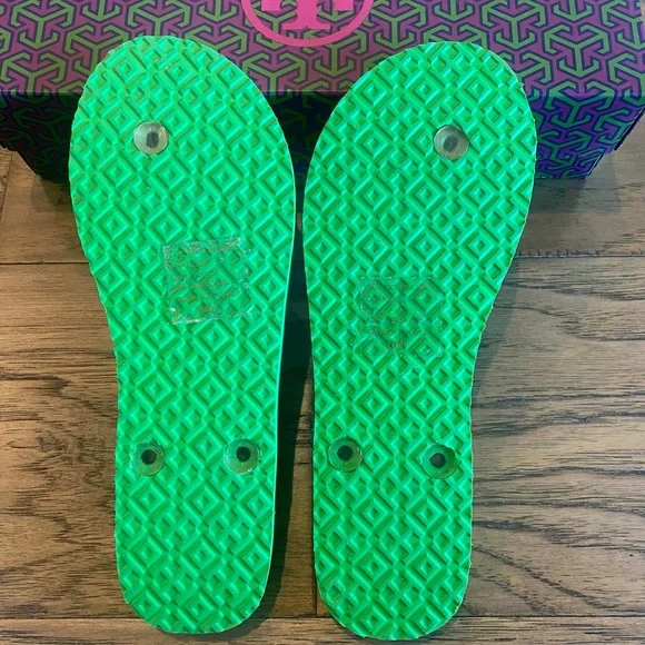 New Tory Burch Navy Sea Gemeni Rope Spring Green Flip Flops Size 6 Style 38959 - Picture 4 of 9